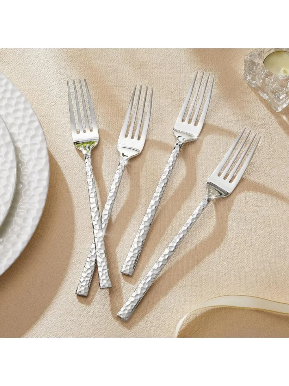 12-Piece Hammered Stainless Steel Dinner Forks Set, Food Grade, Dishwasher Safe